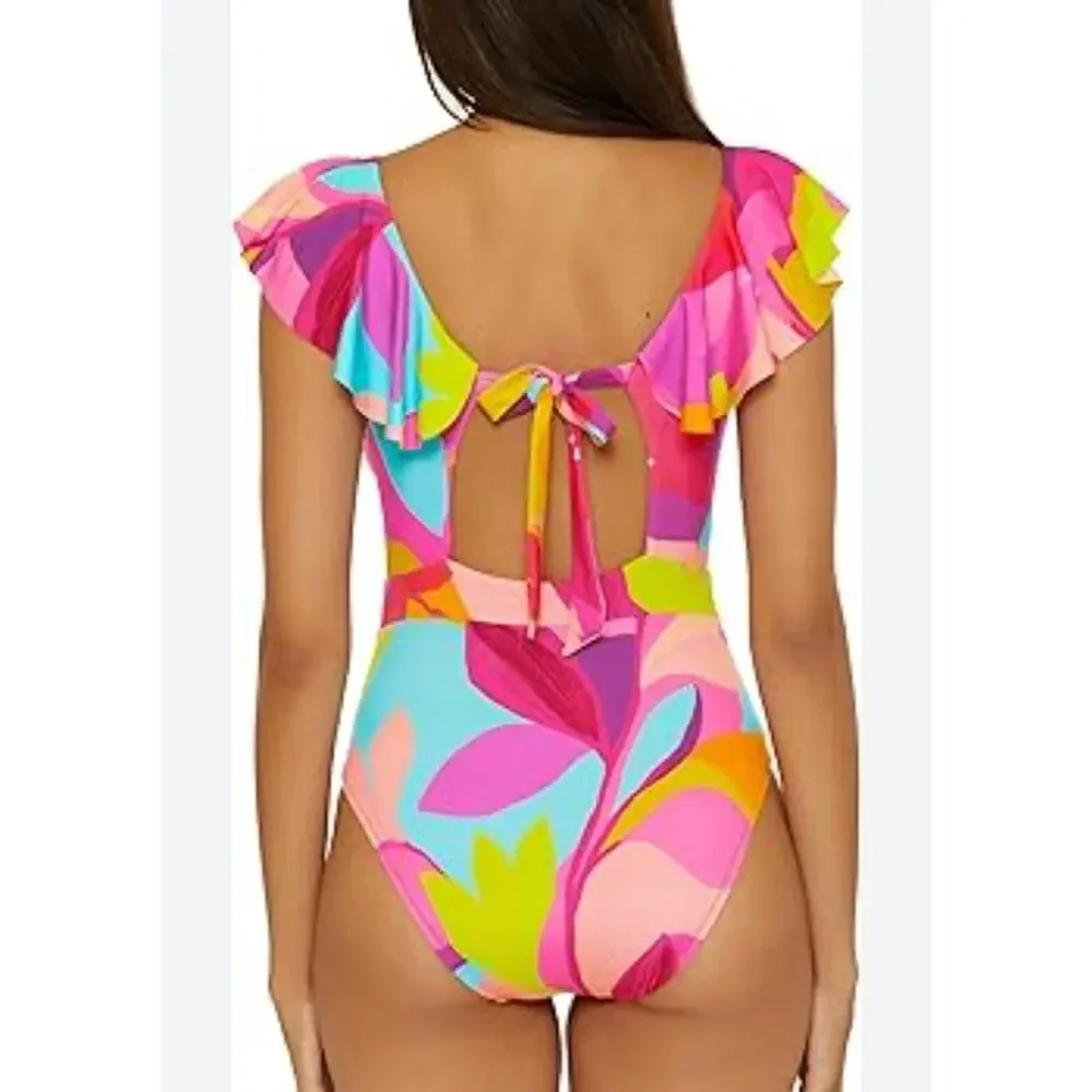 🌺 Trina Turk Fan Faire Ruffle One Piece Swimsuit Size 10 NWT